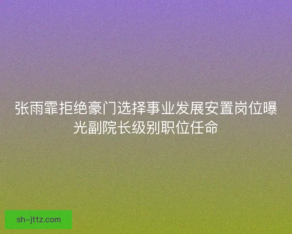 张雨霏拒绝豪门选择事业发展安置岗位曝光副院长级别职位任命